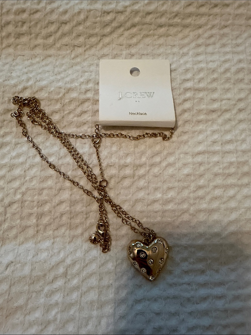 J. Crew Gold Heart Locket Necklace with Crystal Studs